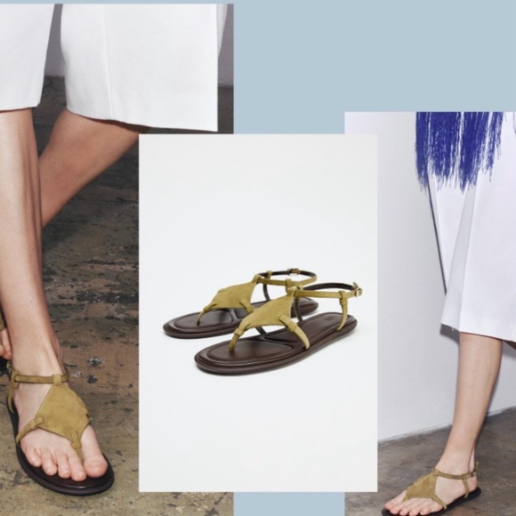 ZARA Olive Green Suede
Minimalist Thong Sandals
Geometric Ankle Strap Flats 37 - Picture 2 of 10